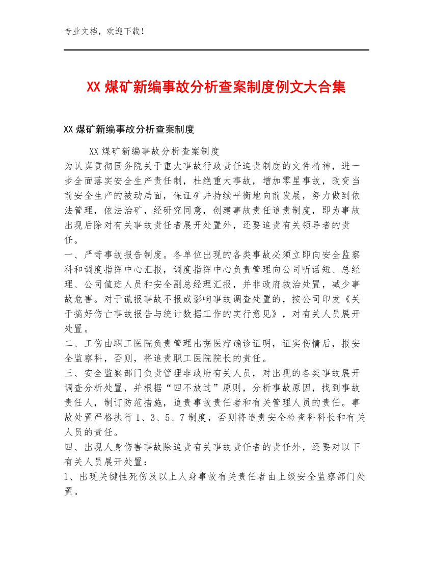 XX煤矿新编事故分析查案制度例文大合集