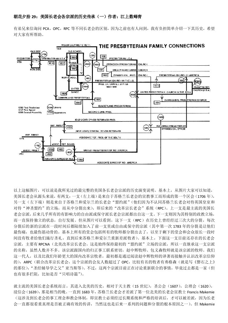 美国长老会各宗派的历史传承