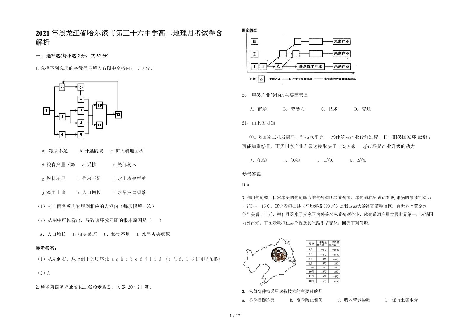 2021年黑龙江省哈尔滨市第三十六中学高二地理月考试卷含解析