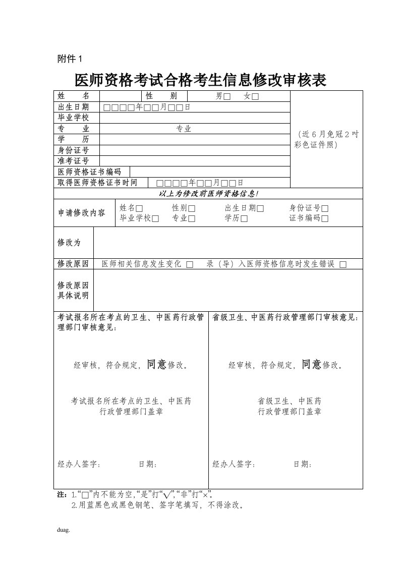 医师资格考试合格考生信息修改审核表1