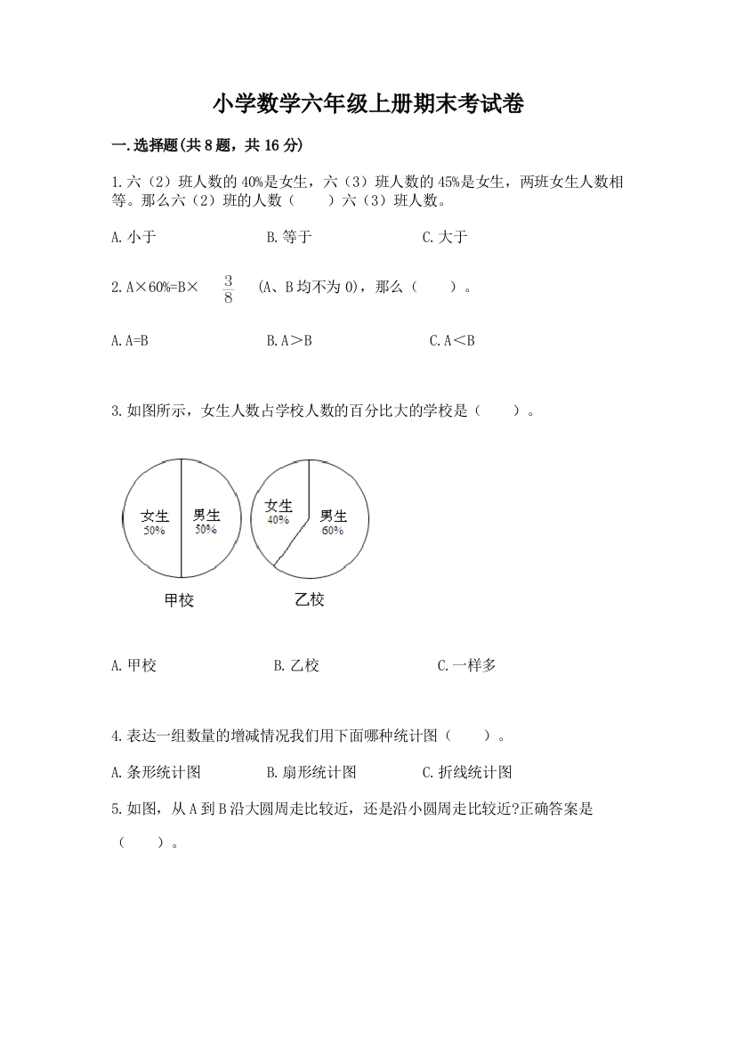 小学数学六年级上册期末考试卷及答案(各地真题)