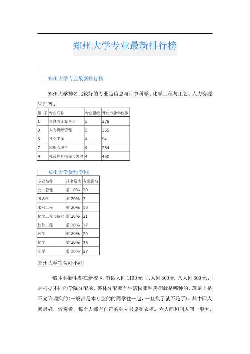 郑州大学专业最新排行榜