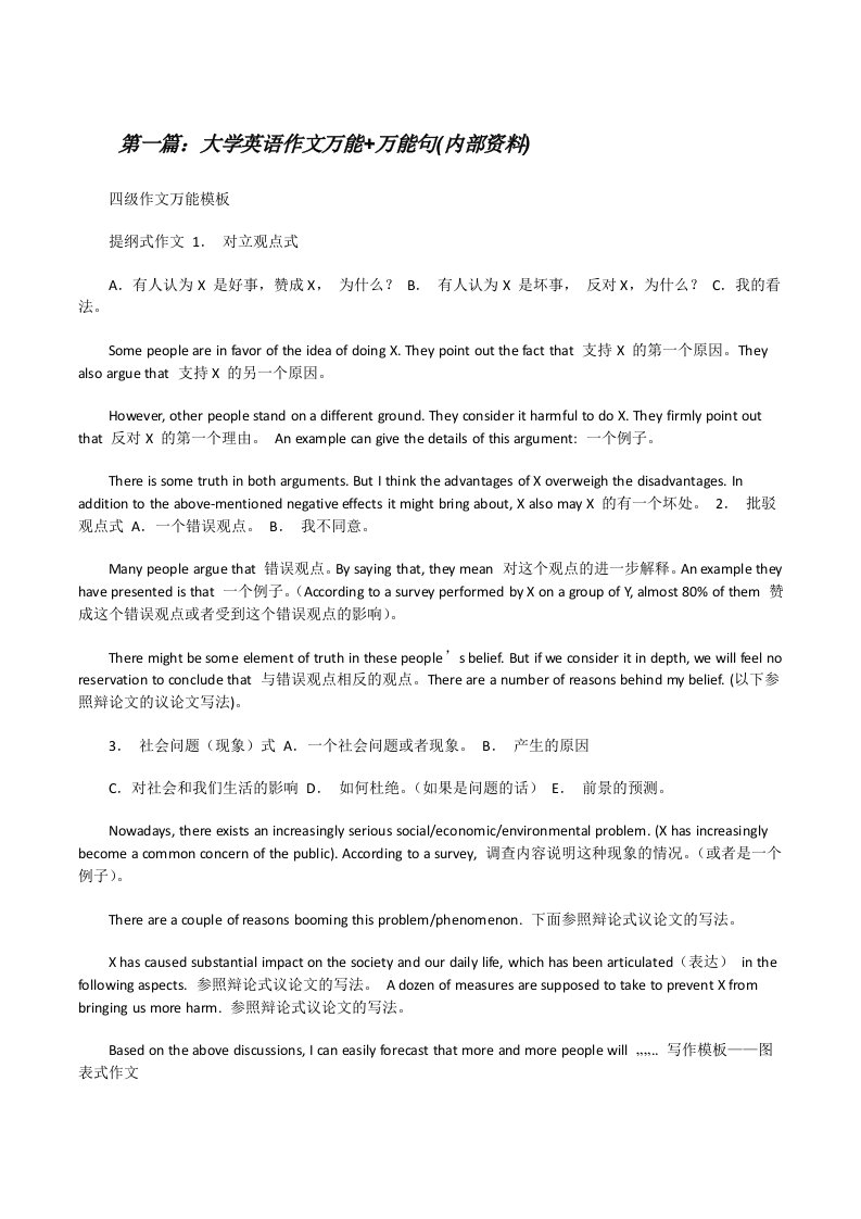 大学英语作文万能+万能句(内部资料)（样例5）[修改版]