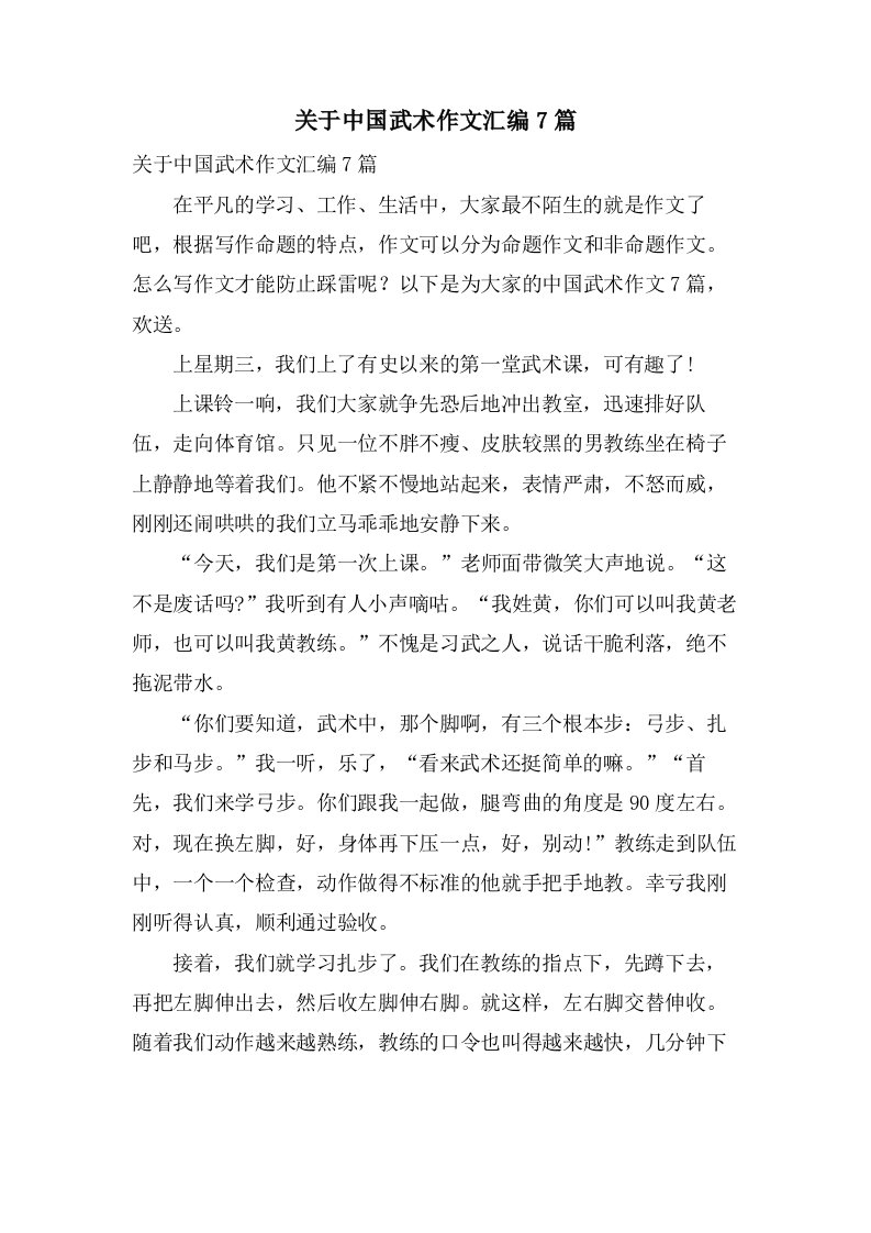 关于中国武术作文汇编7篇