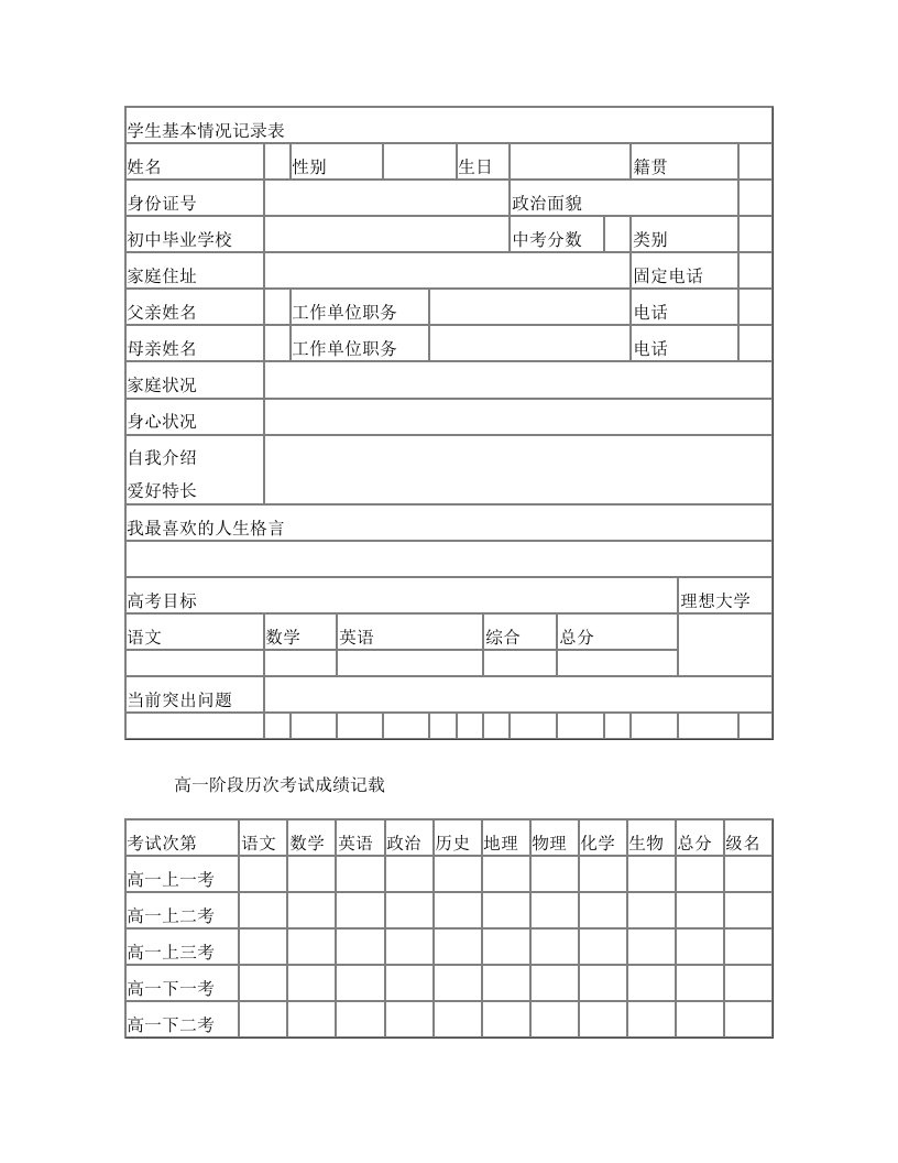 皋兰二中高二五班学生成长档案