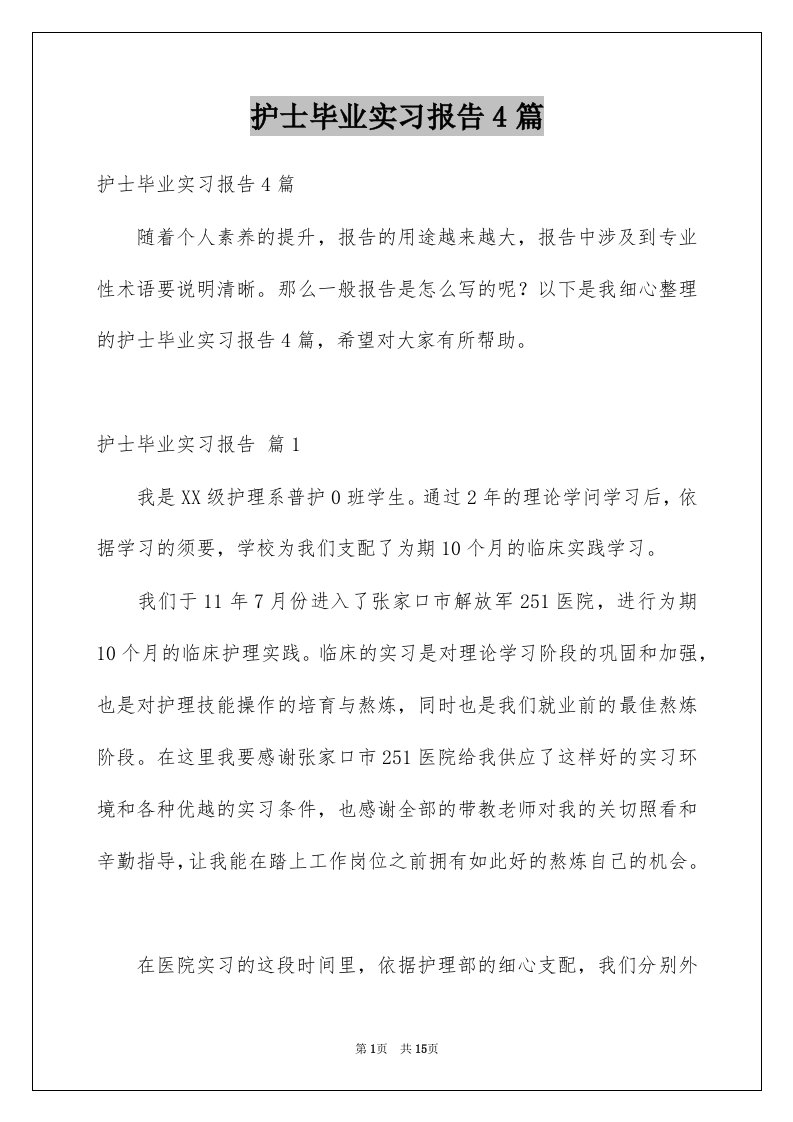 护士毕业实习报告4篇例文