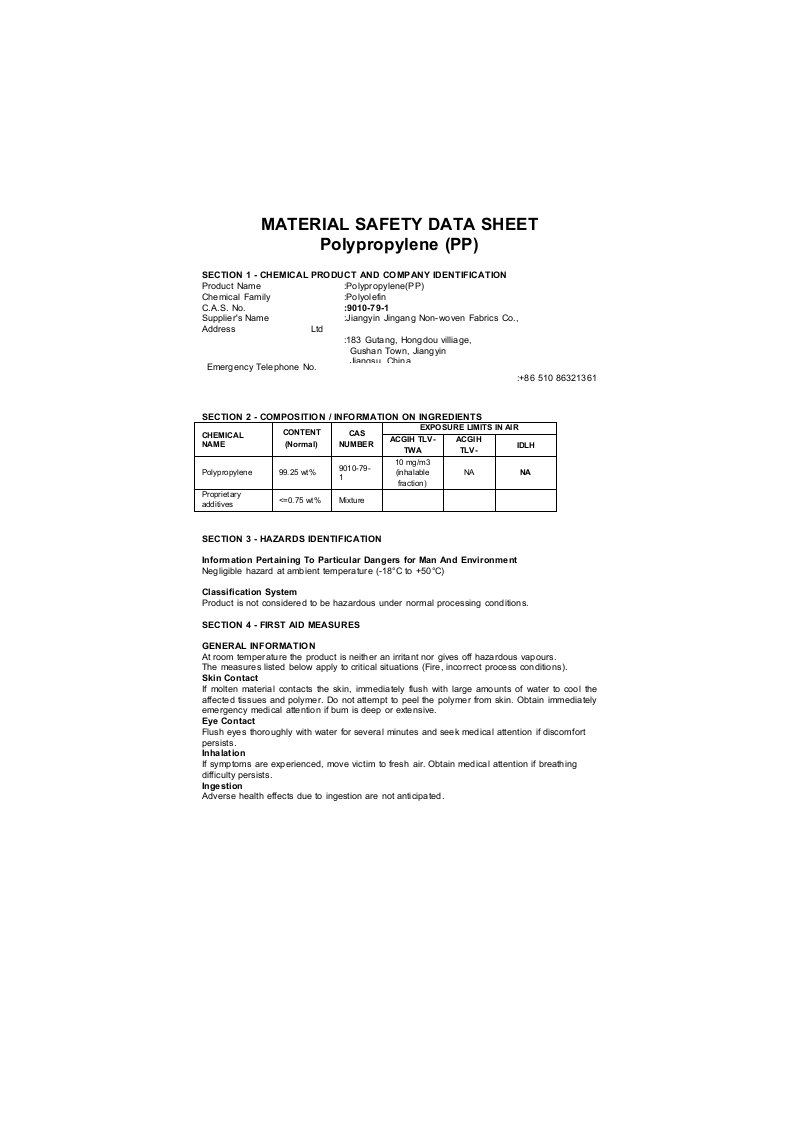 PP的MSDS报告英文版