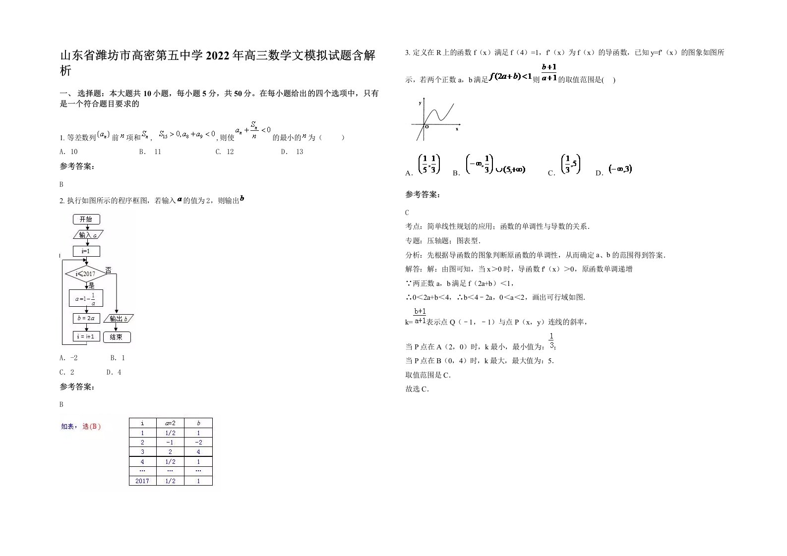 山东省潍坊市高密第五中学2022年高三数学文模拟试题含解析