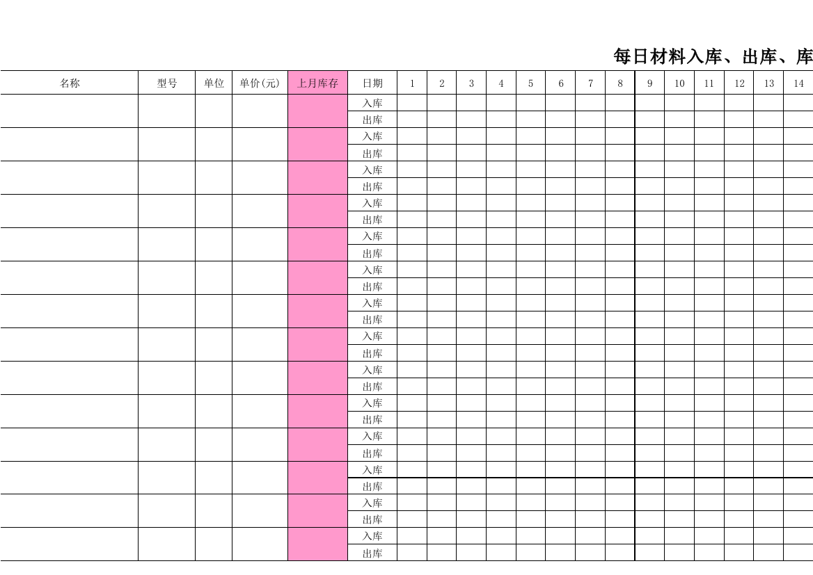 每日材料入库出库库存登记表