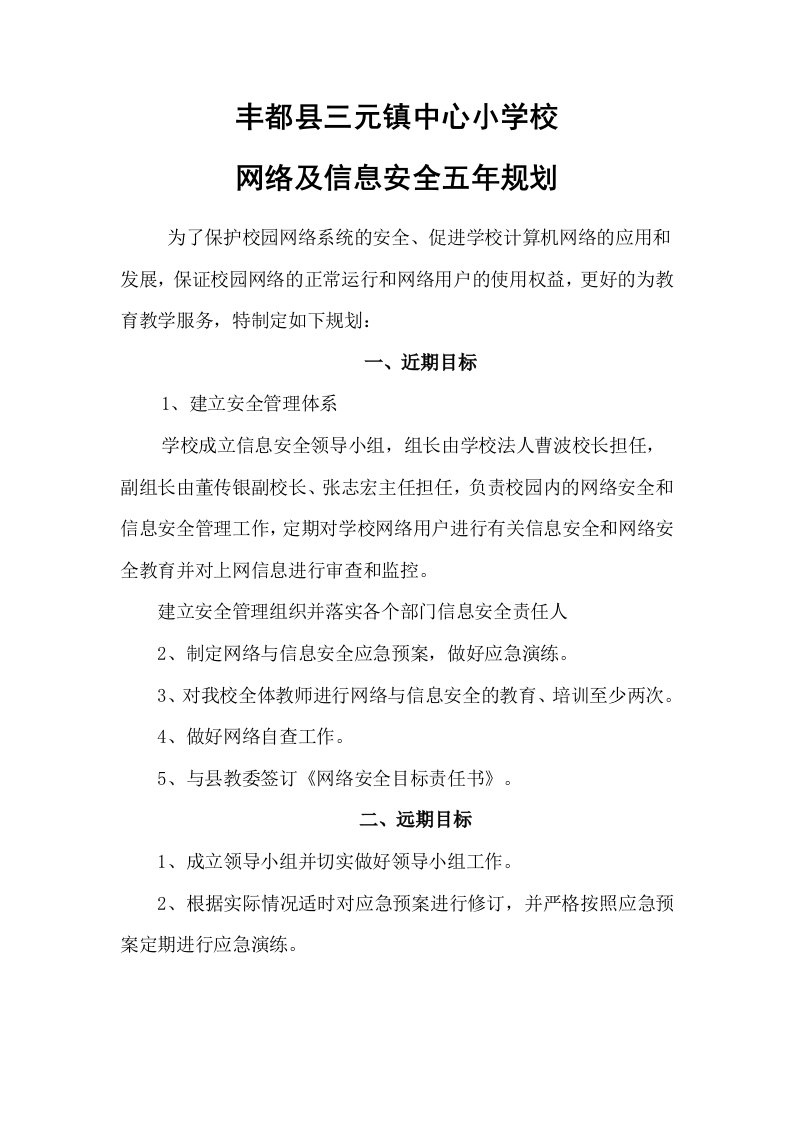 中心校网络及信息安全五年规划