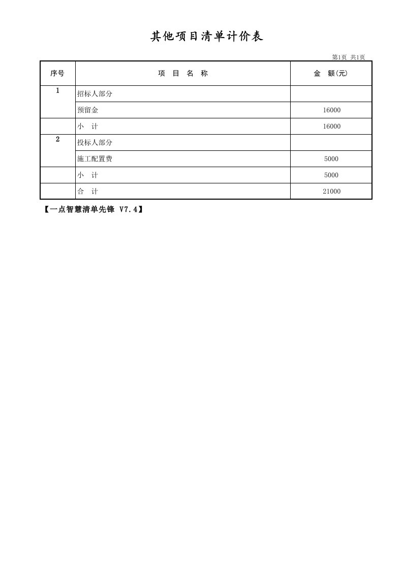 施工组织-其他项目清单计价表