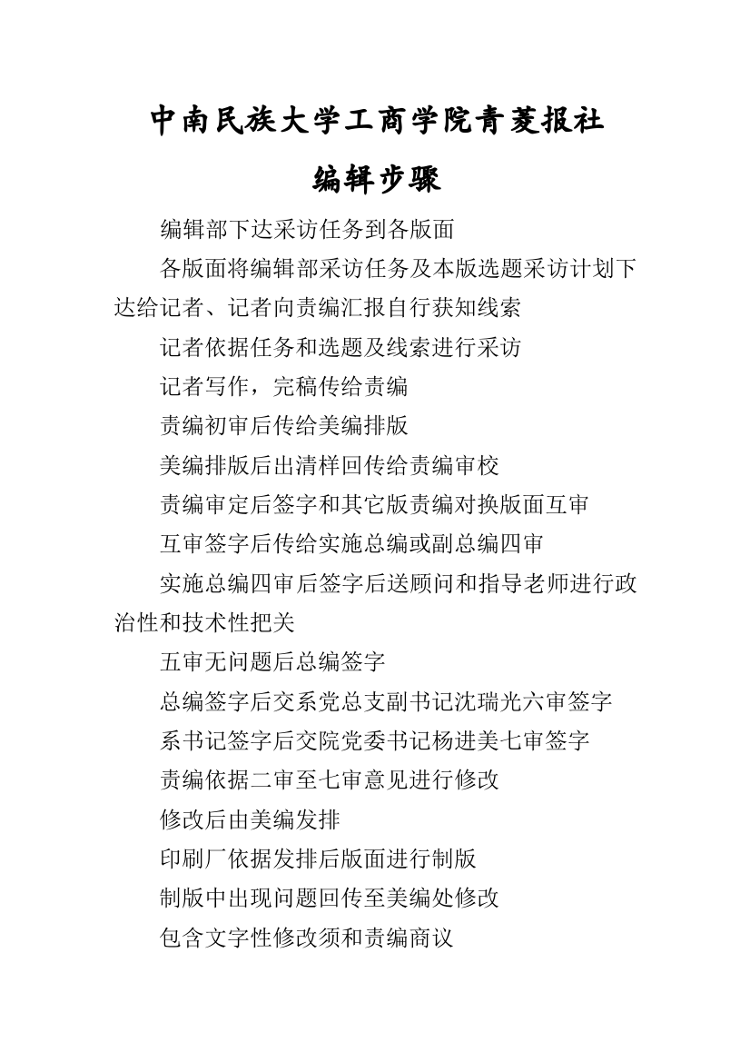 中南民族大学工商学院编辑作业流程