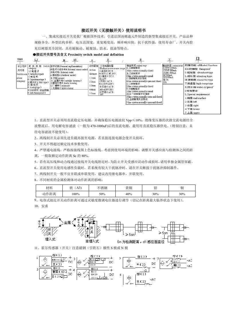 接近开关使用说明书