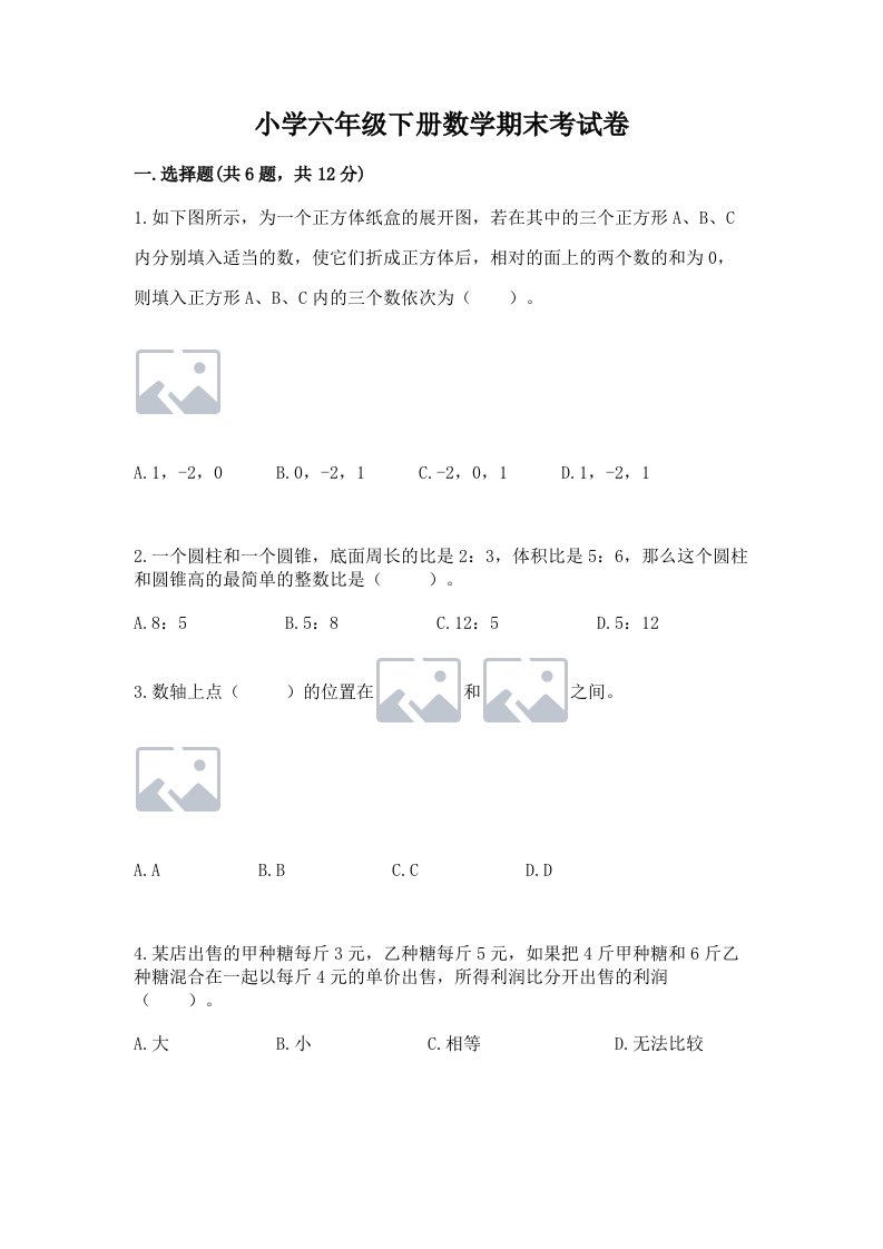 小学六年级下册数学期末考试卷【轻巧夺冠】