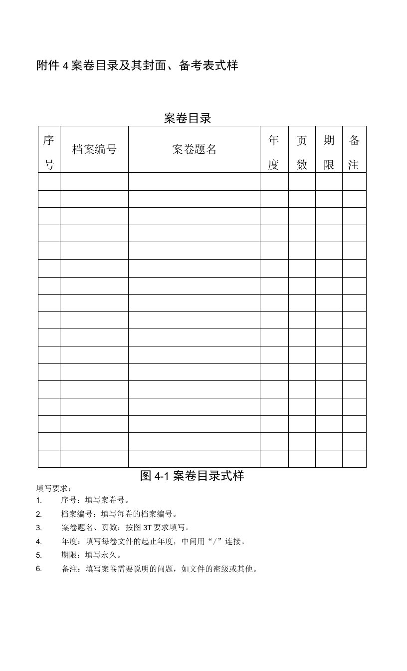 案卷目录及其封面、备考表式样