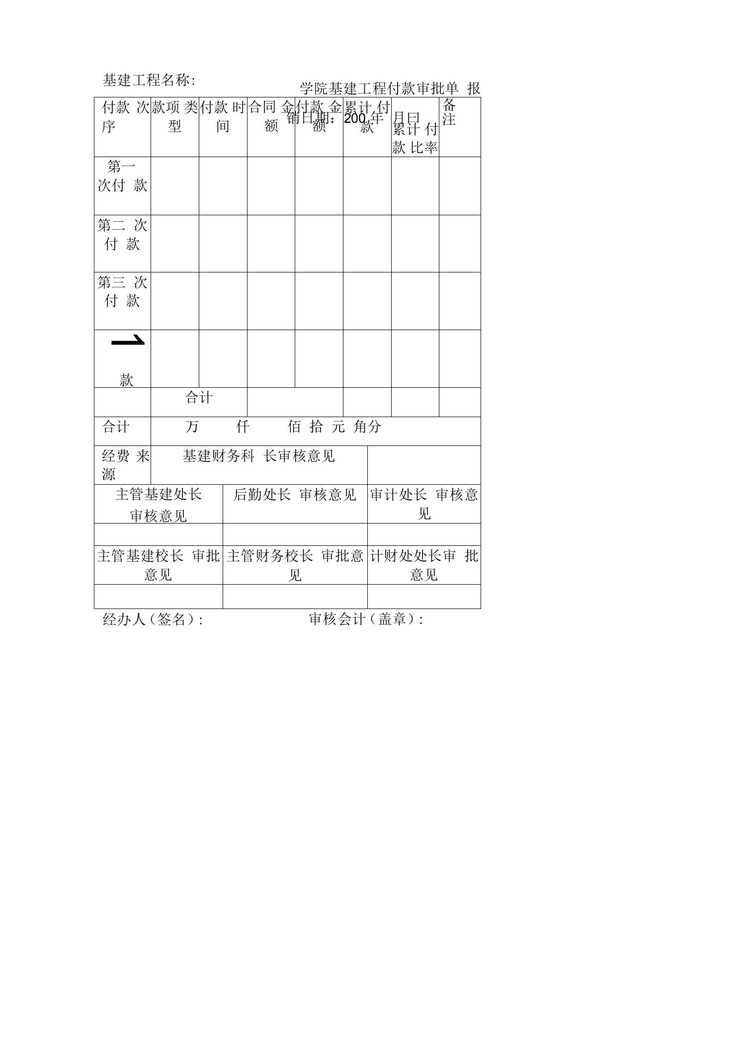 学院基建项目付款审批单