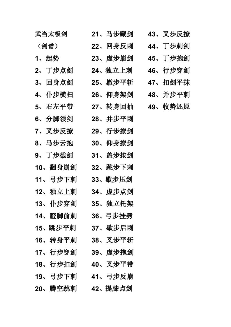 49式武当太极剑剑谱