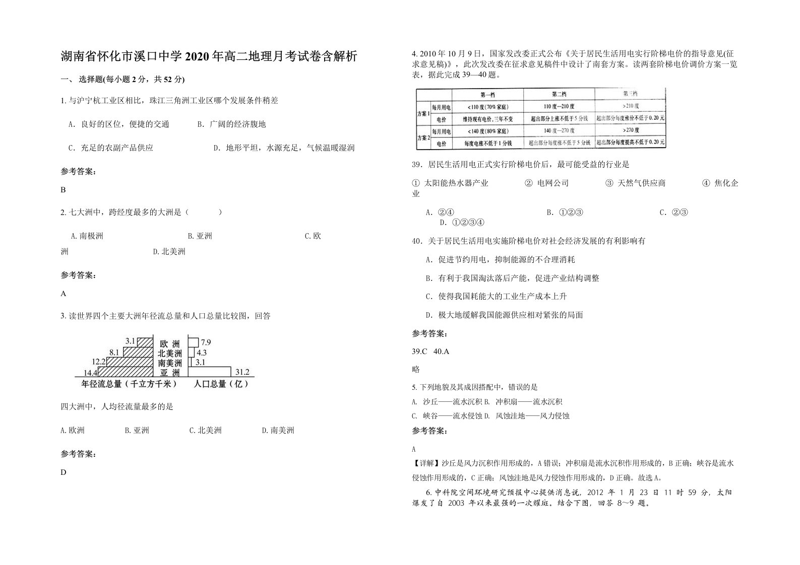 湖南省怀化市溪口中学2020年高二地理月考试卷含解析