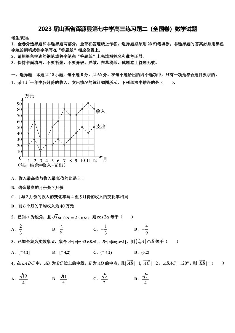 2023届山西省浑源县第七中学高三练习题二（全国卷）数学试题含解析