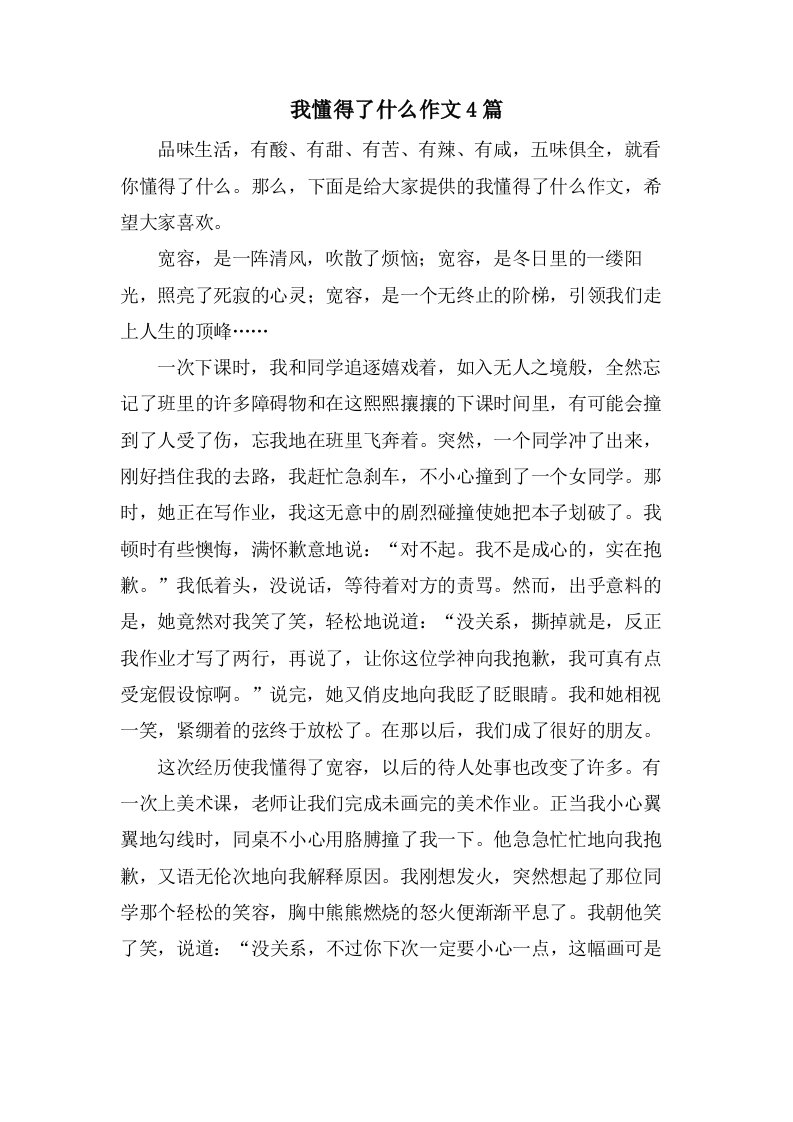 我懂得了什么作文4篇