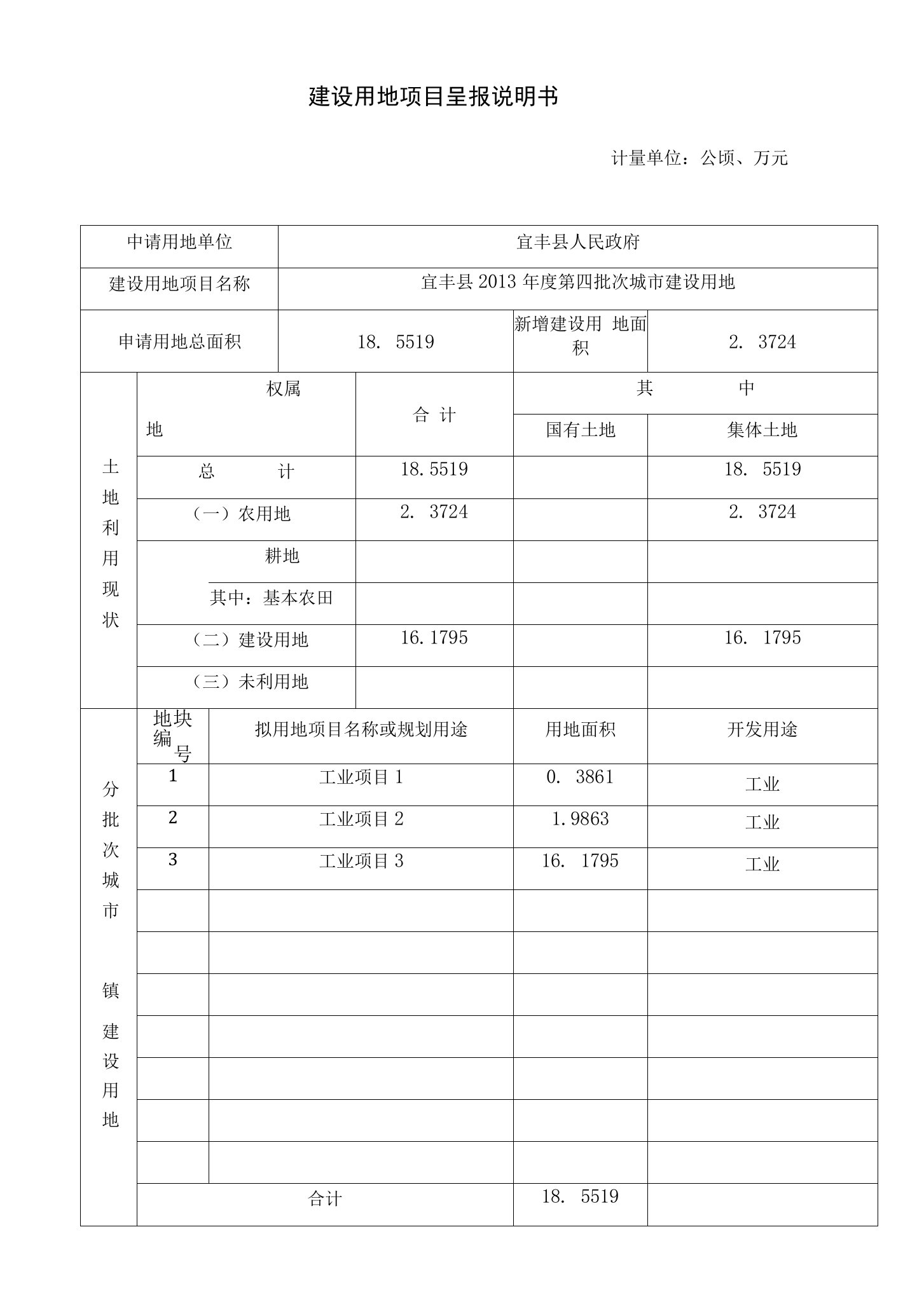 建设用地项目呈报说明书