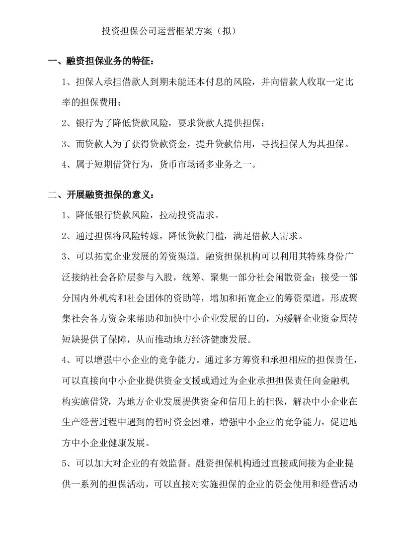 某投资担保公司运营框架方案