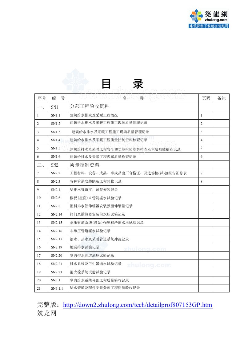 建筑全套给排水工程竣工验收资料2010范例secret