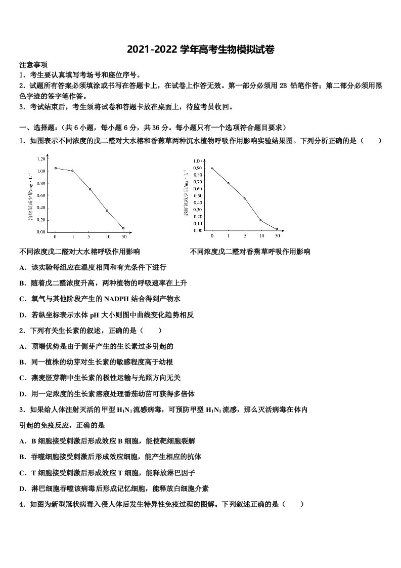 湖北省荆门市2021-2022学年高三第三次模拟考试生物试卷含解析