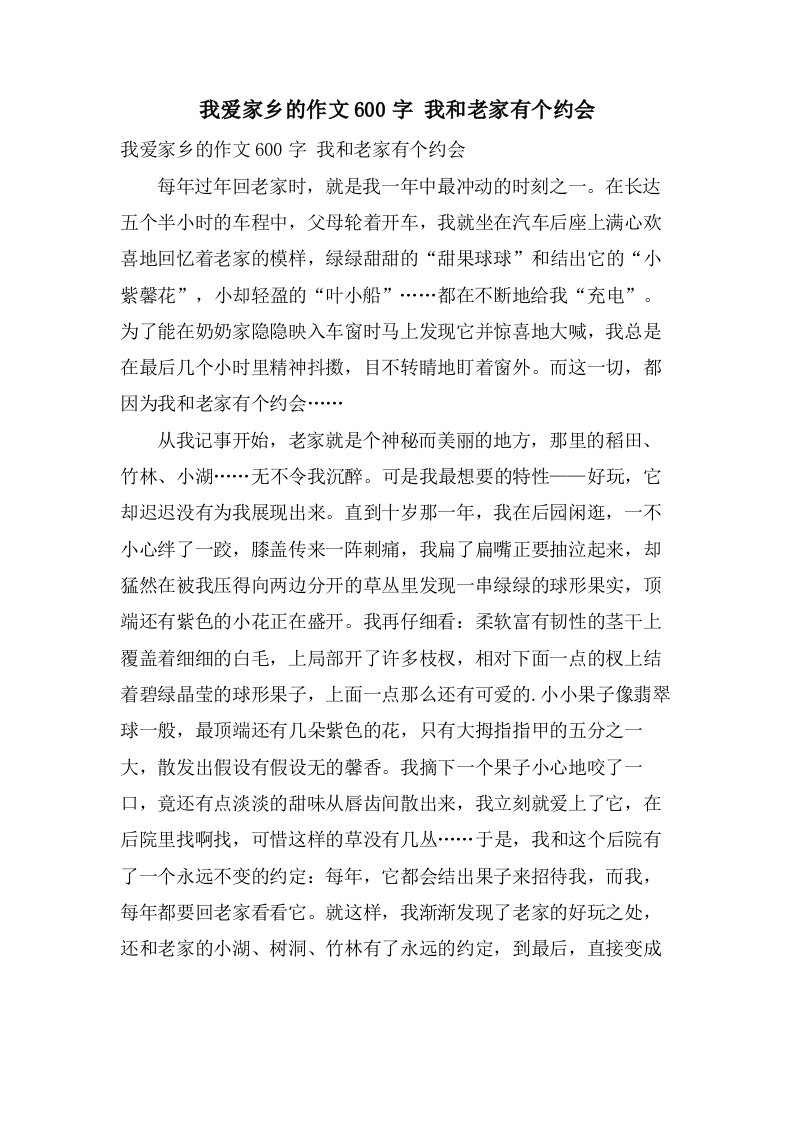 我爱家乡的作文600字