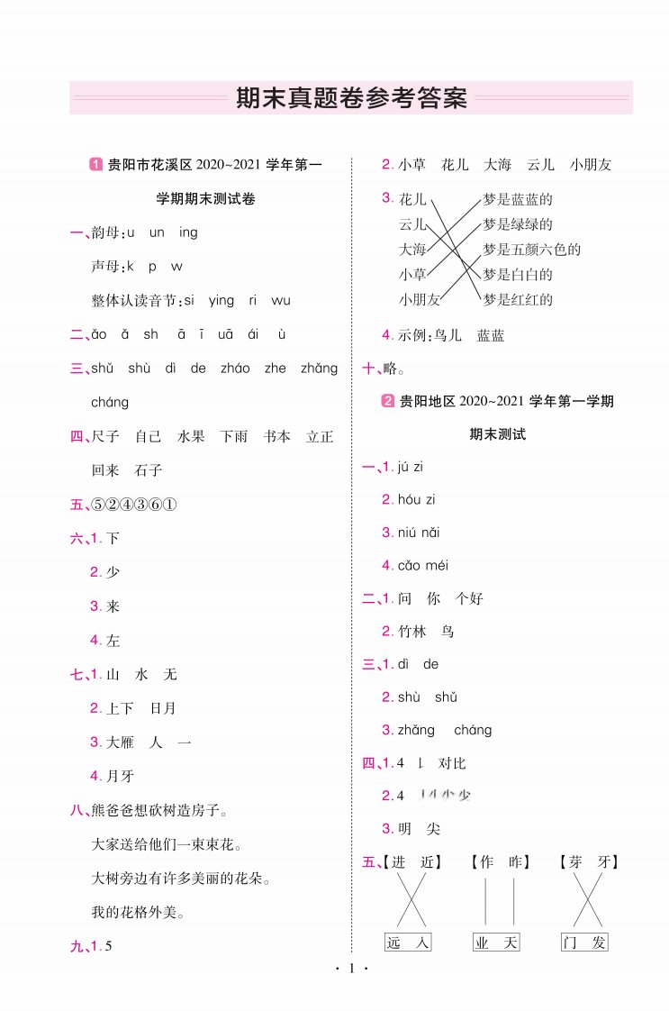 22版小学教材帮语文RJ1上试卷答案贵州专用