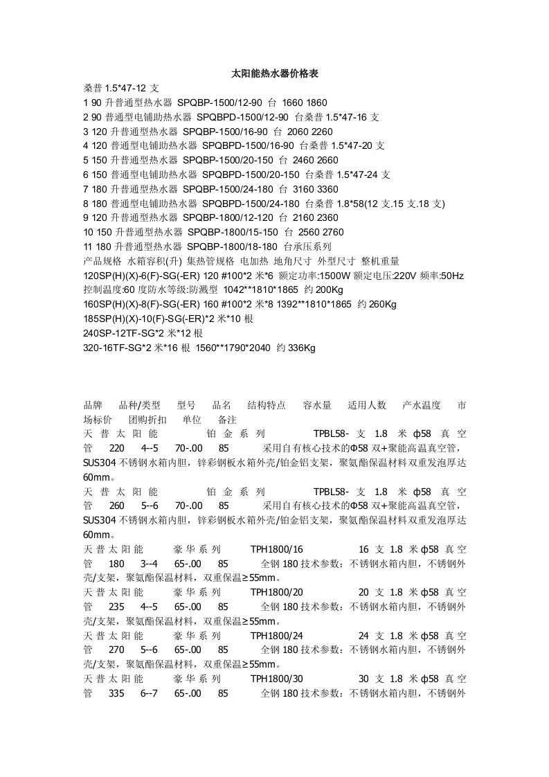 推荐-太阳能热水器价格表