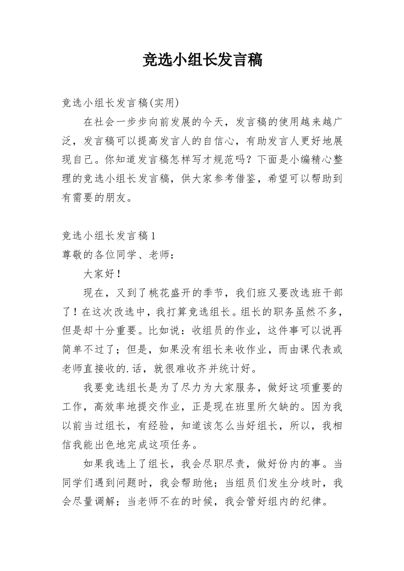 竞选小组长发言稿_6