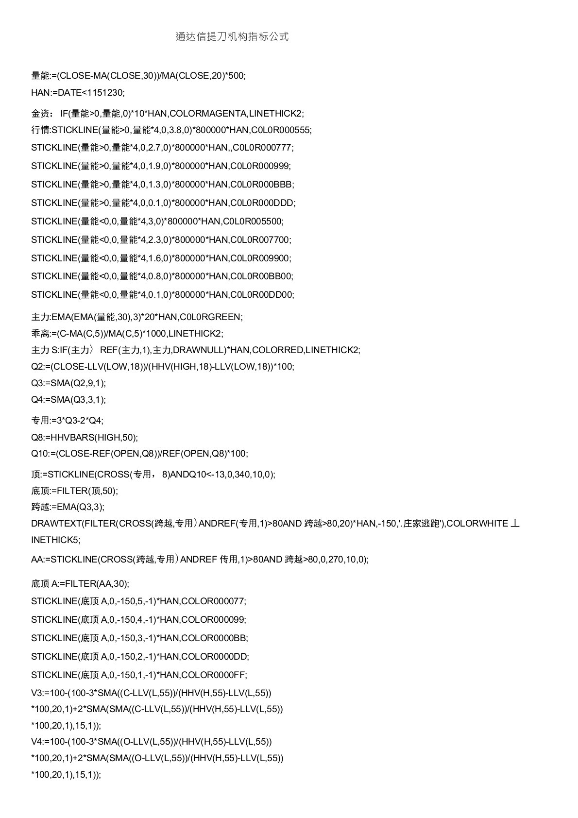 通达信提刀机构指标公式