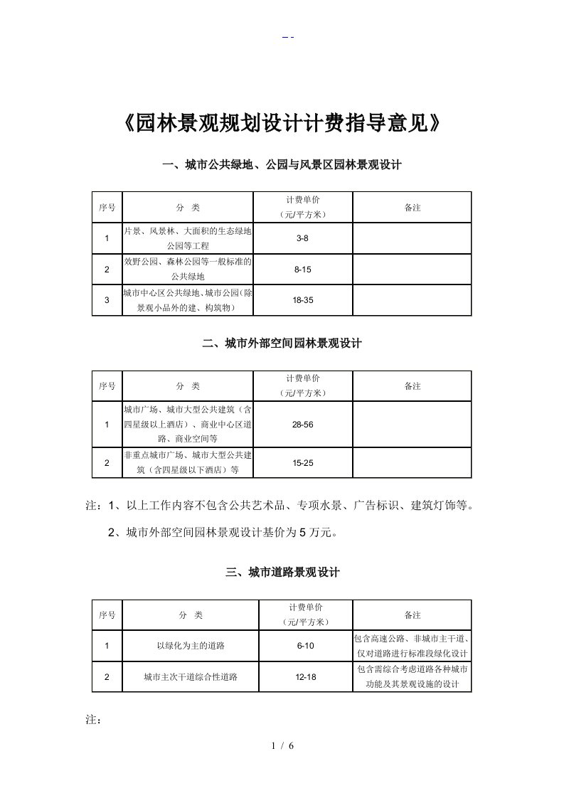 园林景观规划设计计费指导意见