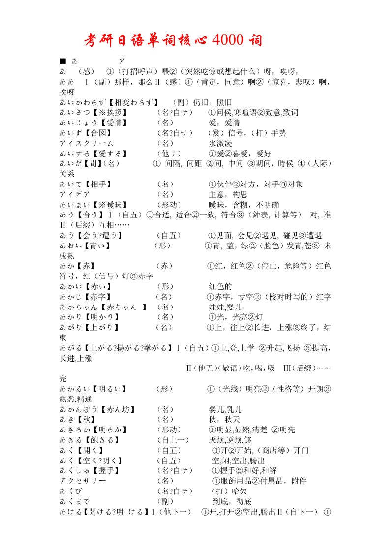 考研日语单词核心4000词汇(全)