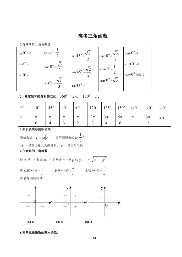 3高中数学三角函数知识点总结