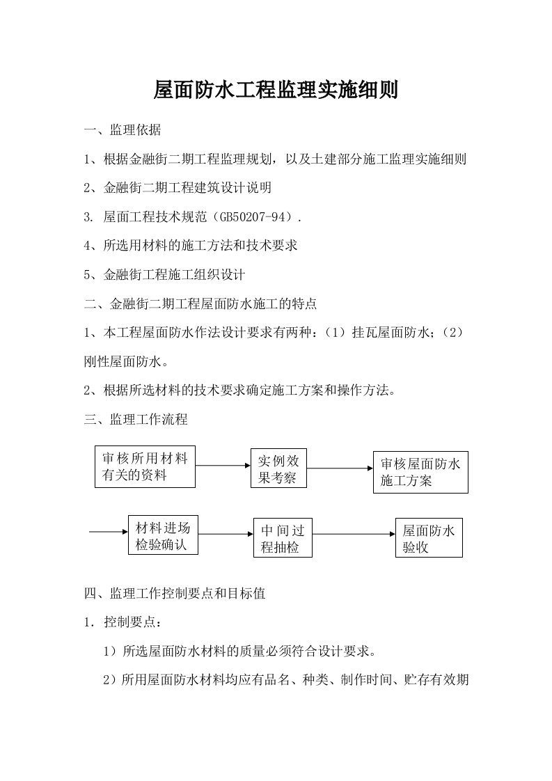 建筑工程-屋面防水工程监理实施细则1