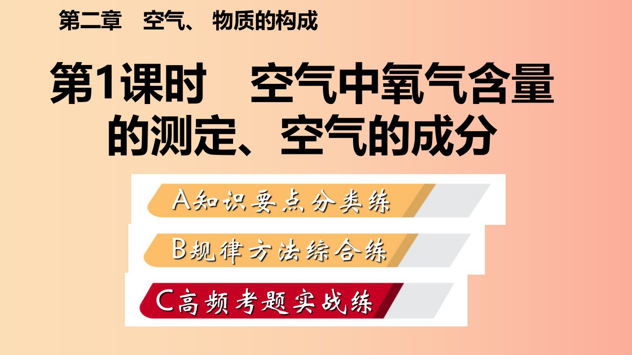 九年级化学上册第二章空气物质的构成2.1空气的成分第1课时空气中氧气含量的测定空气的成分练习新版粤教版