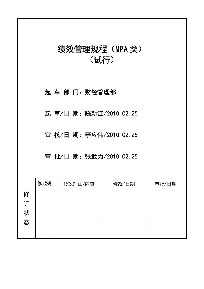 MLE-500E绩效管理规程(MPA类)