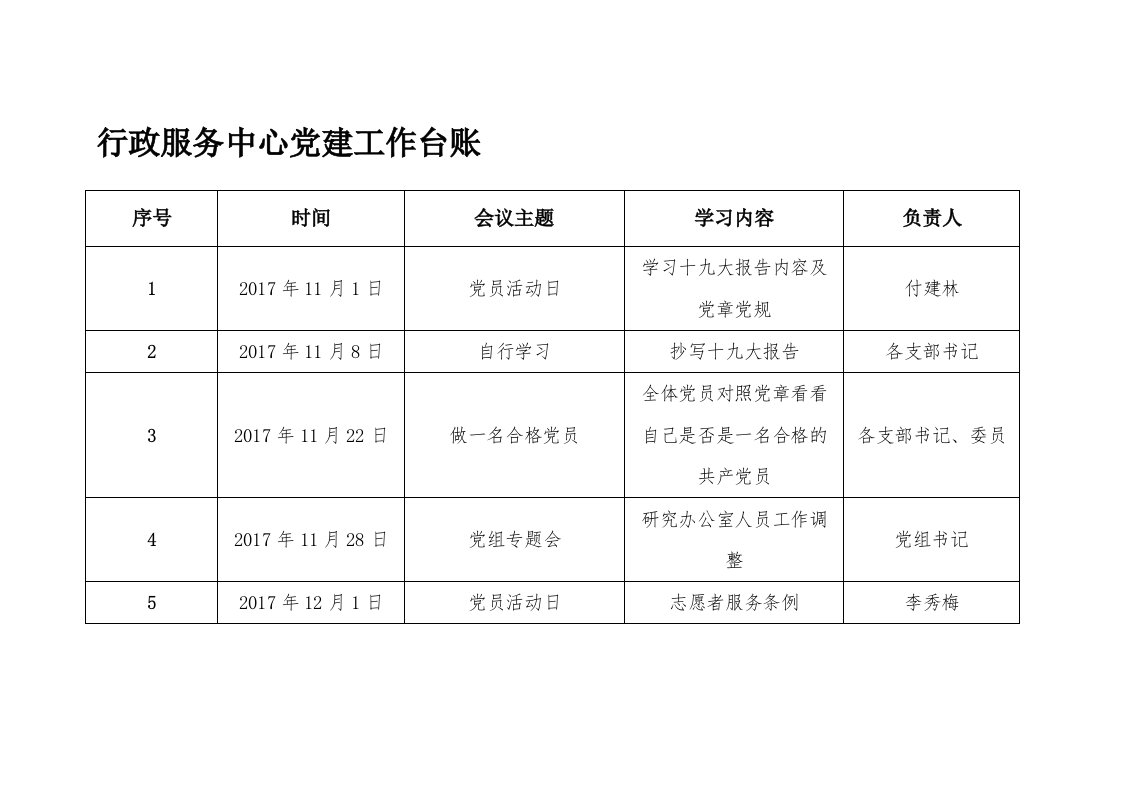 党建工作台账