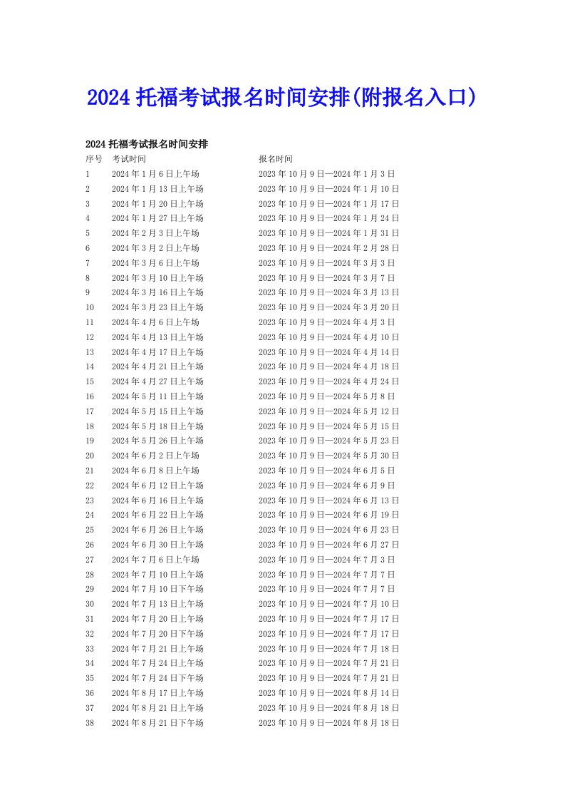 2024托福考试报名时间安排(附报名入口)