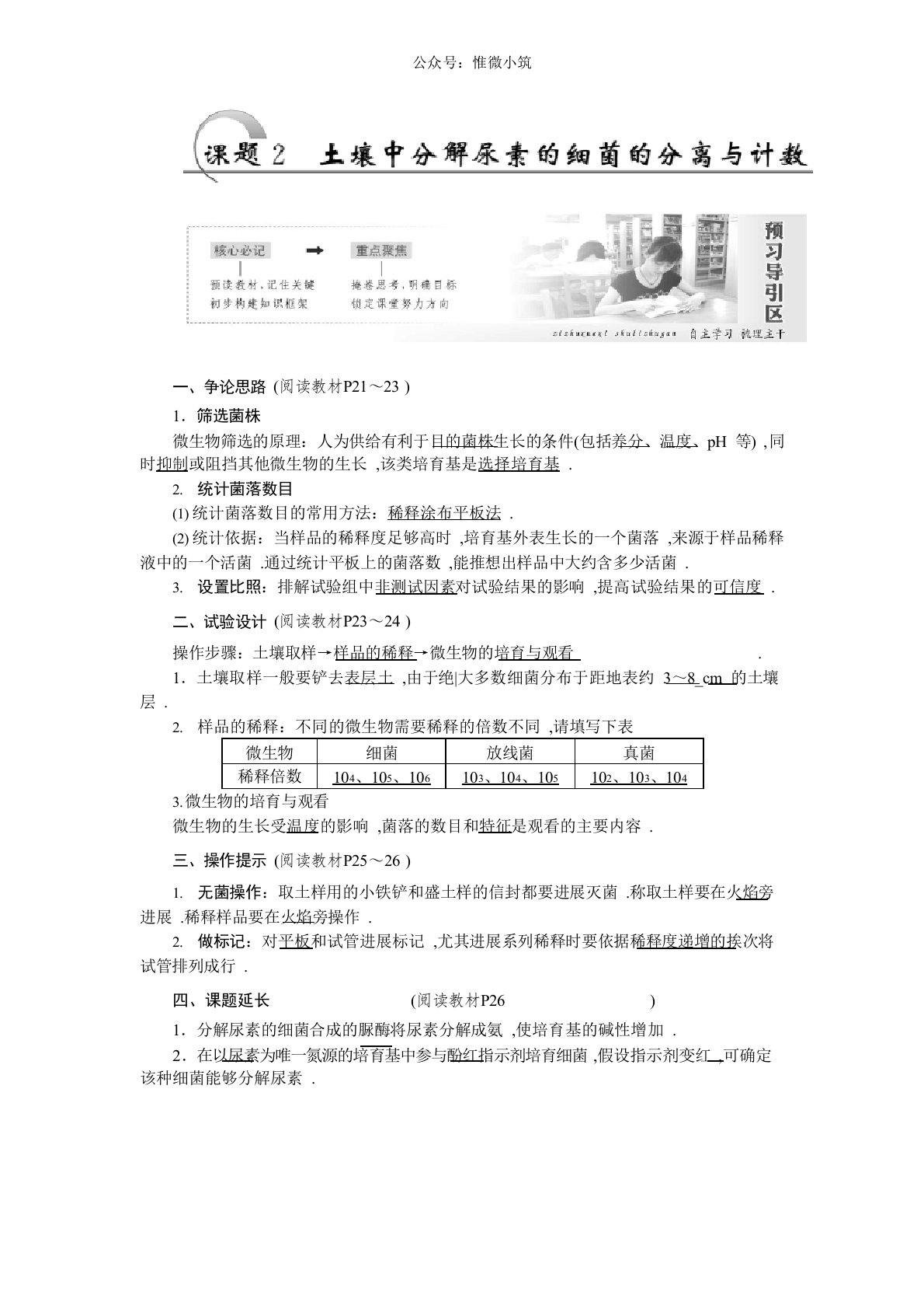 2023年-高二生物人教版一教学案：专题2课题2土壤中分解尿素的细菌的分离与计数版含答案生物