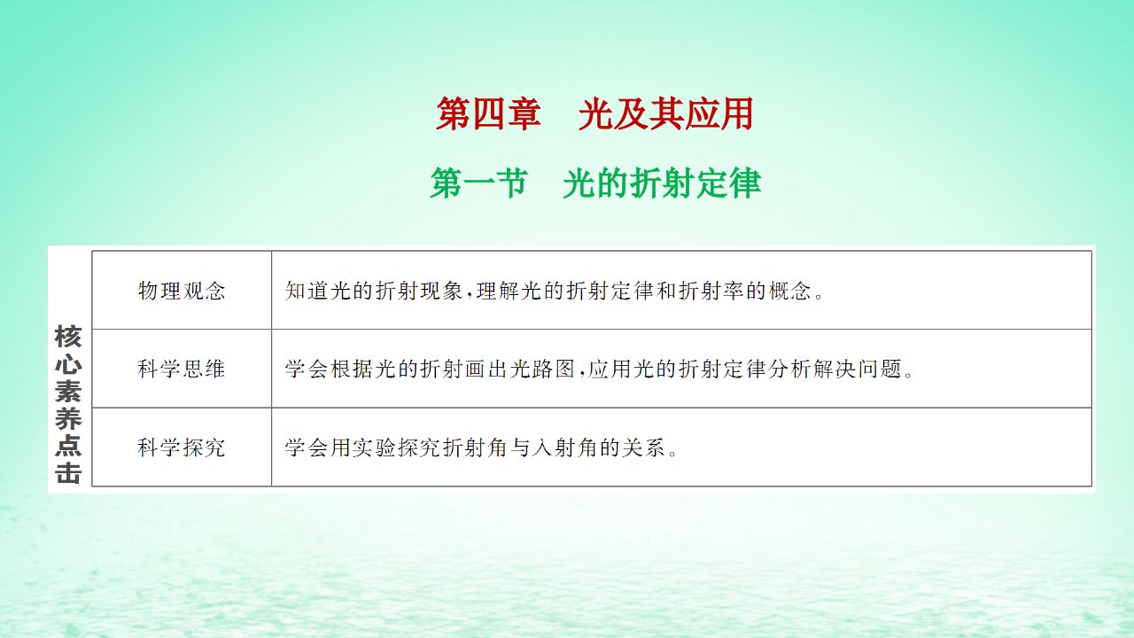 2022秋新教材高中物理第四章光及其应用第一节光的折射定律课件粤教版选择性必修第一册