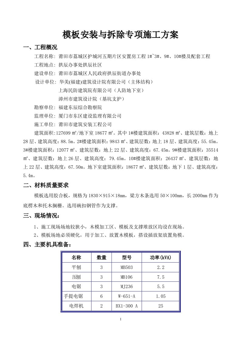 模板施工组织设计专项方案