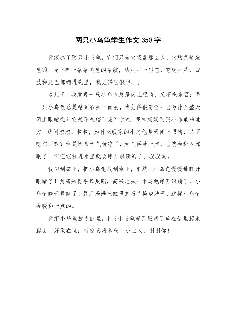 两只小乌龟学生作文350字