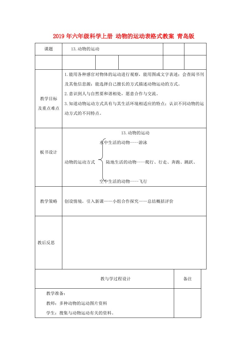 2019年六年级科学上册