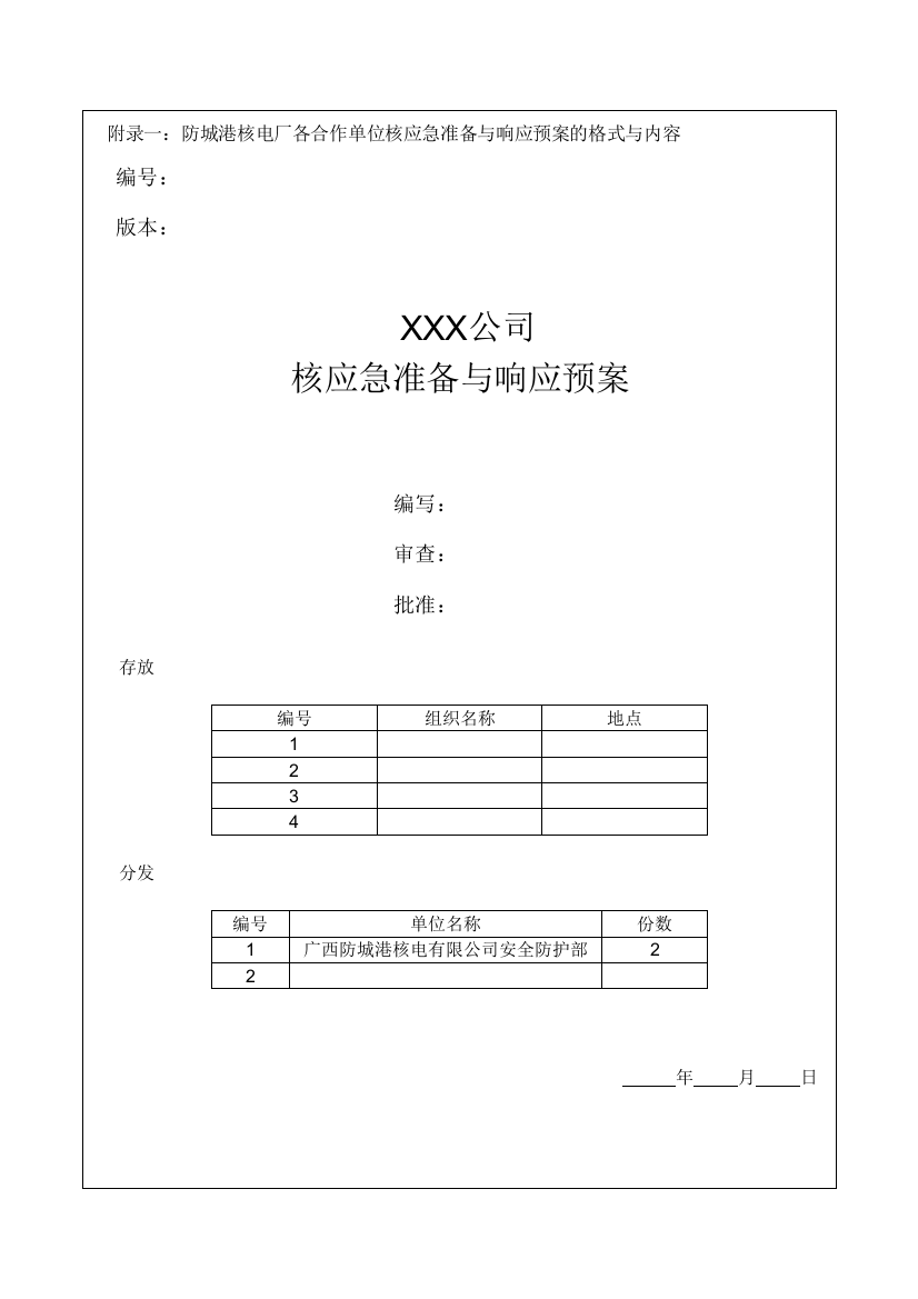 核应急准备与响应预案模板模版