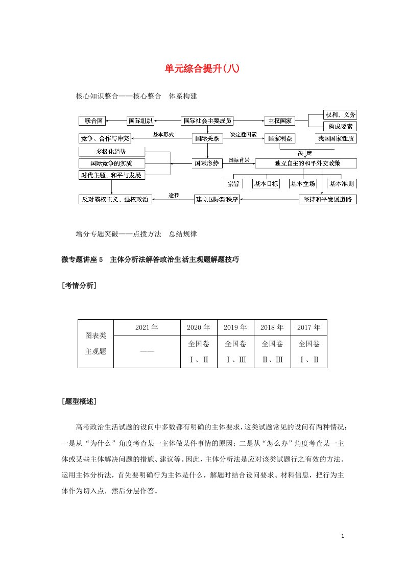 2023年高中政治复习单元综合提升八学案