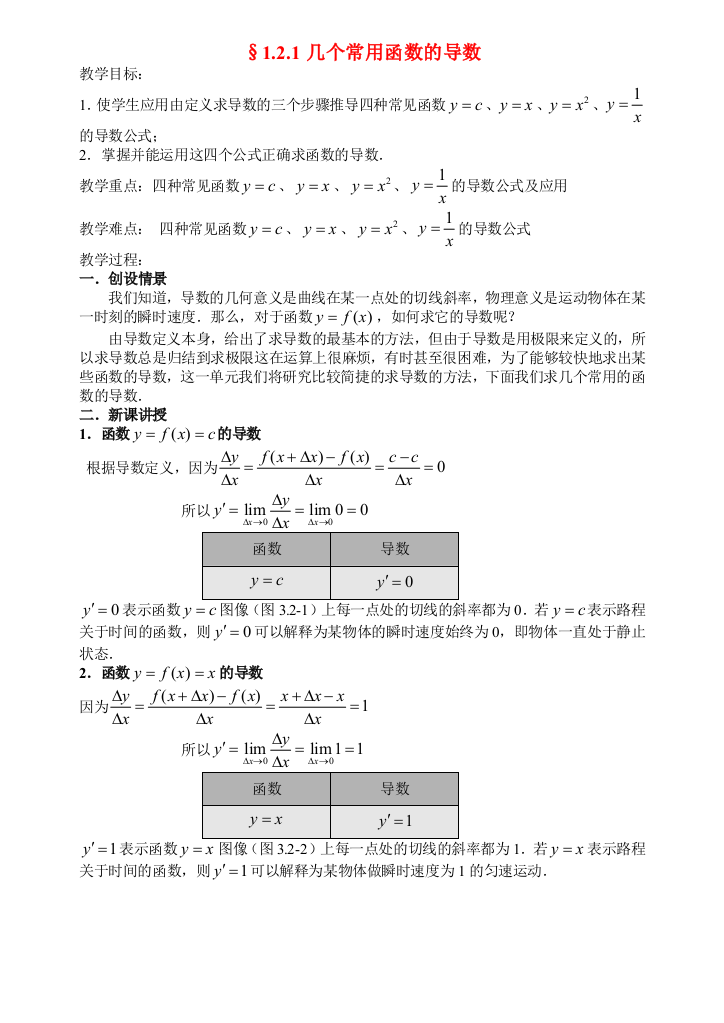 高中数学04几个常用函数的导数教案新人教版选修2-2