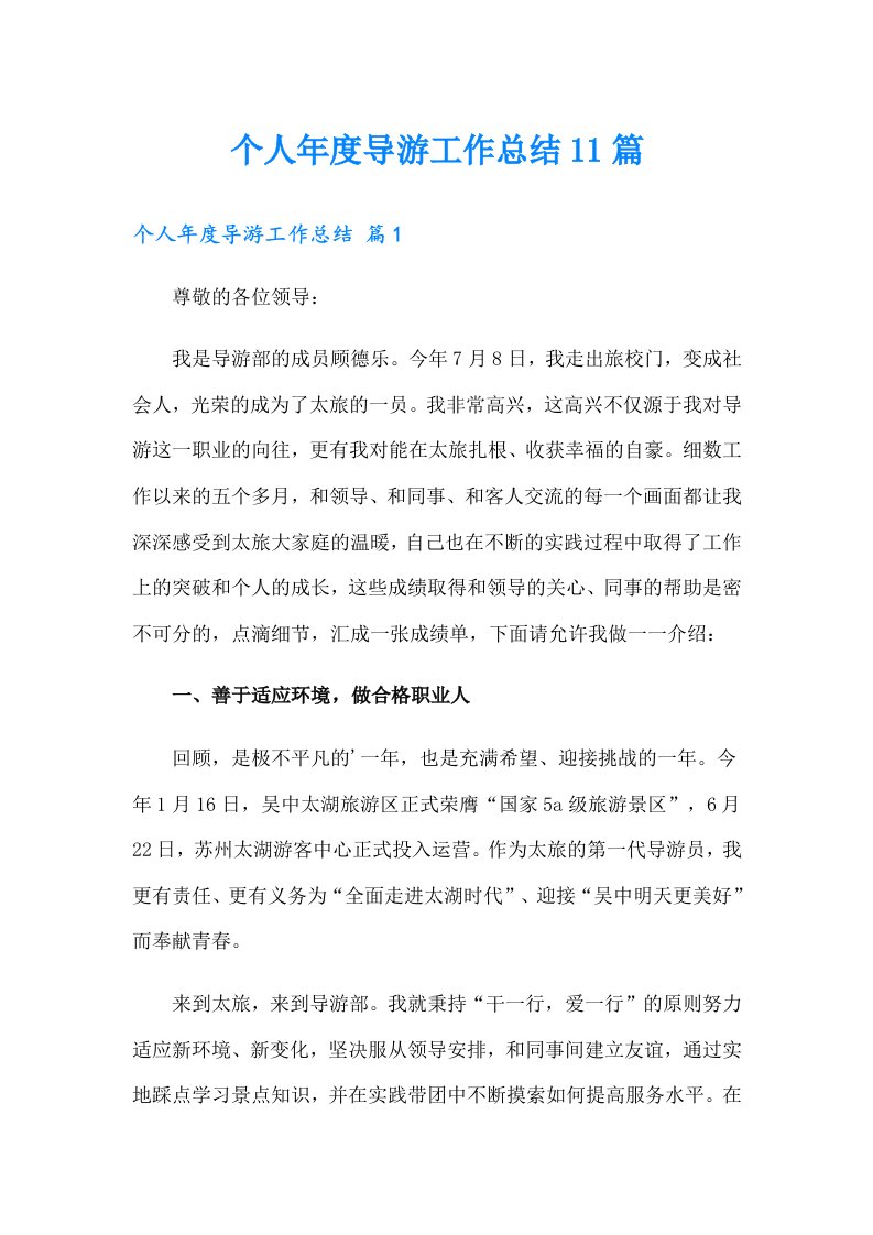 个人导游工作总结11篇